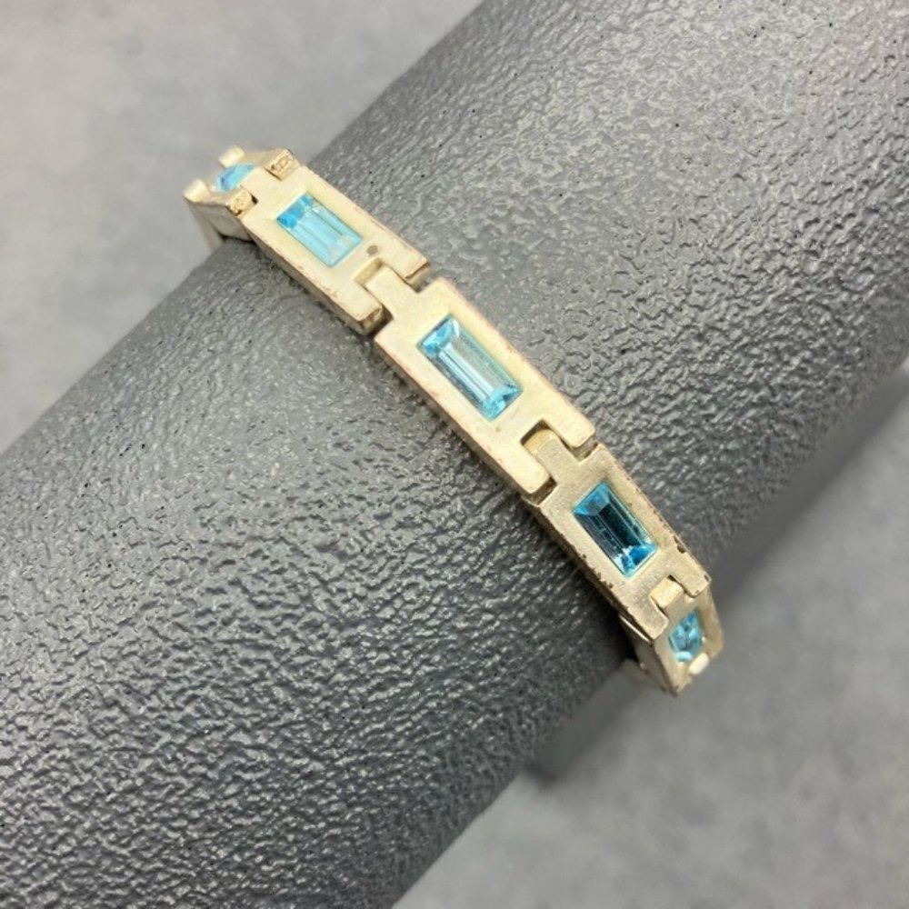 Dyrberg/Kern Bracelet As Is Silver Rectangle Blue Rhinestone Snap Closure Retro - Picture 2 of 9